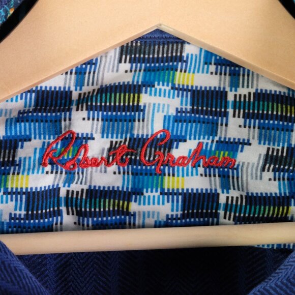 Robert Graham Shirt Mens Large Blue Striped Button Up Classic Colorful - Picture 7 of 10